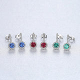 Sapphire Gemstone Stud Earrings 925 Sterling Silver Diamond Classic Jewelry
