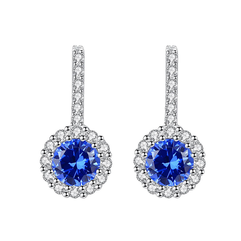 Sapphire Gemstone Stud Earrings 925 Sterling Silver Diamond Classic Jewelry