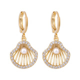 Seashell Hoop Earrings with Pearl Drop