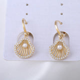 Seashell Hoop Earrings with Pearl Drop
