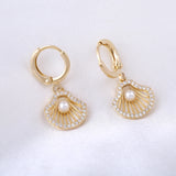 Seashell Hoop Earrings with Pearl Drop
