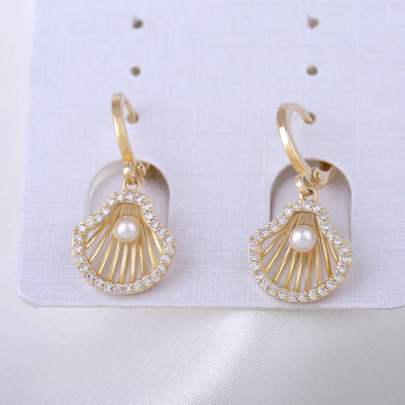 Seashell Hoop Earrings with Pearl Drop