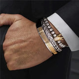 Men Crown Bracelets Contrast Color Bangles Hemp Rope Stainless Steel CZ