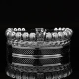 Men Crown Bracelets Contrast Color Bangles Hemp Rope Stainless Steel CZ