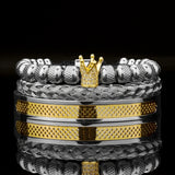 Men Crown Bracelets Contrast Color Bangles Hemp Rope Stainless Steel CZ