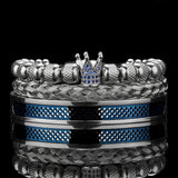 Men Crown Bracelets Contrast Color Bangles Hemp Rope Stainless Steel CZ
