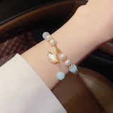 Shell Leaf Charm Pearl Aquamarine Bracelet for Women