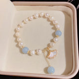 Shell Leaf Charm Pearl Aquamarine Bracelet for Women