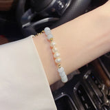 Shell Leaf Charm Pearl Aquamarine Bracelet for Women