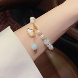 Shell Leaf Charm Pearl Aquamarine Bracelet for Women