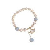 Shell Leaf Charm Pearl Aquamarine Bracelet for Women