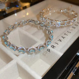Geometric Oval Chain Bracelet with CZ Zircon for Women