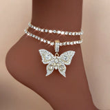 Crystal Butterfly Anklets for Women Silver Rhinestone Tennis Chain Foot Chain