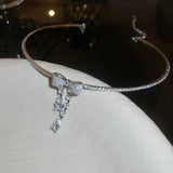 Rhinestone Bowknot Tassel Pendant Choker Necklaces Women Girl Jewelry