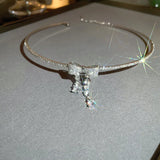 Rhinestone Bowknot Tassel Pendant Choker Necklaces Women Girl Jewelry