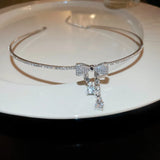 Rhinestone Bowknot Tassel Pendant Choker Necklaces Women Girl Jewelry