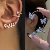 Zircon Rhinestone Butterfly Ear Clip Vintage Wrap Earrings