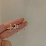 Zircon Butterfly Tassel Ear Cuff Earrings