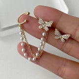 Zircon Butterfly Tassel Ear Cuff Earrings