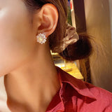Zircon Sunflower Stud Earrings 14K Plated Goth Jewelry Wedding Party Girl's