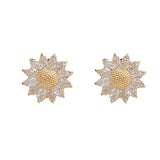 Zircon Sunflower Stud Earrings 14K Plated Goth Jewelry Wedding Party Girl's