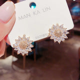 Zircon Sunflower Stud Earrings 14K Plated Goth Jewelry Wedding Party Girl's