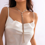 Rhinestone Choker Necklace Wedding Tassels Necklace