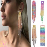 Brown Rhinestone Tassel Earrings for Women Evening Party Wedding