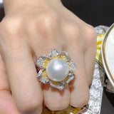 Large Pearl Ring Exaggerated Round Ring Women Jewelry Christmas Gift