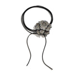 Rhinestone Flower Choker Necklace Charms Lace up Chains Collar
