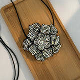 Rhinestone Flower Choker Necklace Charms Lace up Chains Collar