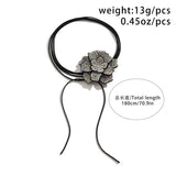 Rhinestone Flower Choker Necklace Charms Lace up Chains Collar