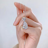 Drop Crystal Diamond Pendant Necklace Silver 925 Fine Jewelry Women