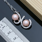 Silver 925 Pink Pearl Jewelry Set for Women: Bracelet Earrings Ring Necklace