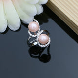 Silver 925 Pink Pearl Jewelry Set for Women: Bracelet Earrings Ring Necklace