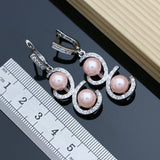 Silver 925 Pink Pearl Jewelry Set for Women: Bracelet Earrings Ring Necklace