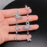 Silver Butterfly Tassel Earrings & Zircon Wedding Band Set