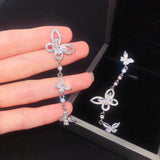 Silver Butterfly Tassel Earrings & Zircon Wedding Band Set