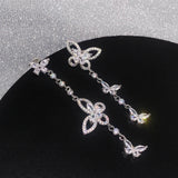 Silver Butterfly Tassel Earrings & Zircon Wedding Band Set