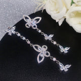 Silver Butterfly Tassel Earrings & Zircon Wedding Band Set