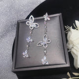 Silver Butterfly Tassel Earrings & Zircon Wedding Band Set