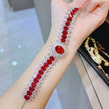 Inlaid Synthetic Ruby Silver Bracelet 18+3cm Chain