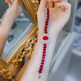 Inlaid Synthetic Ruby Silver Bracelet 18+3cm Chain