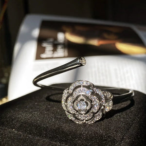 Zircon Stone Flower Cuff Bracelet for Women