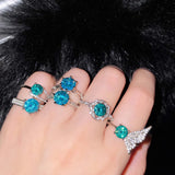 Silver Green Artificial Moissanite Resizable Ring For Women