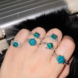 Silver Green Artificial Moissanite Resizable Ring For Women
