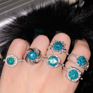 Silver Green Artificial Moissanite Resizable Ring For Women