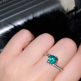Silver Green Artificial Moissanite Resizable Ring For Women