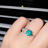 Silver Green Artificial Moissanite Resizable Ring For Women