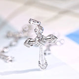 Silver Cross Pendant Choker Necklaces with Zircon Crystal